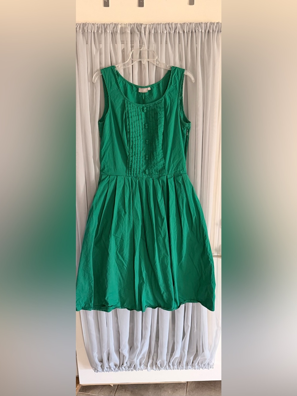 eshakti Sleeveless Emerald Green Pleated Cotton Midi Dress XL